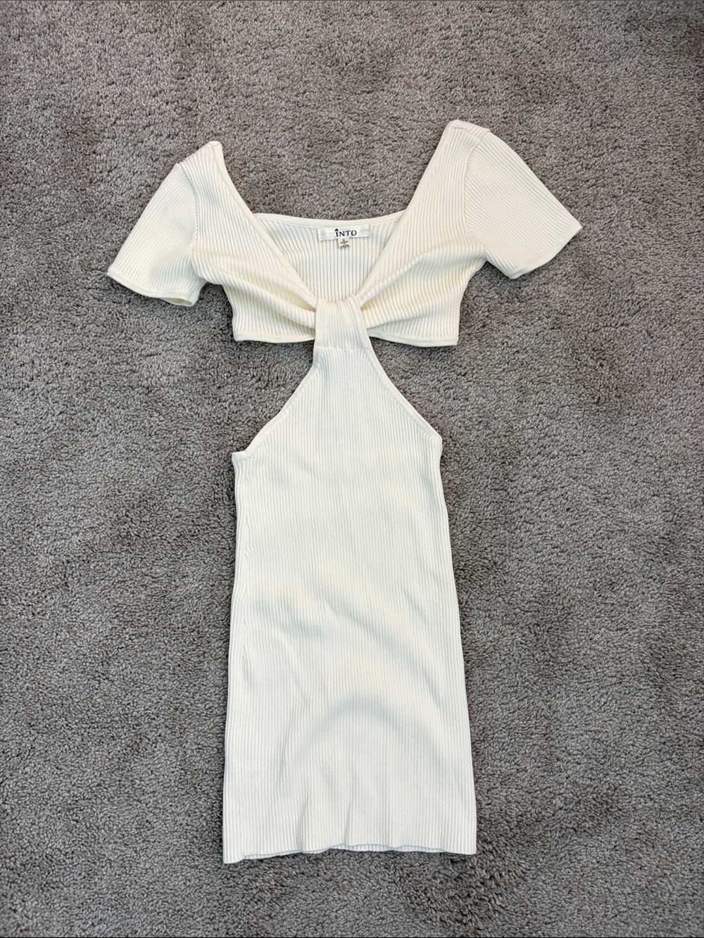 Ivory Ribbed Cutout Crop Top Dress
